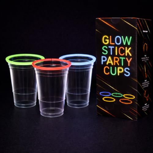 Glow Stick Party Cups, 20 Cups & XL Glow Sticks, 450ml/16oz, 5 Colours