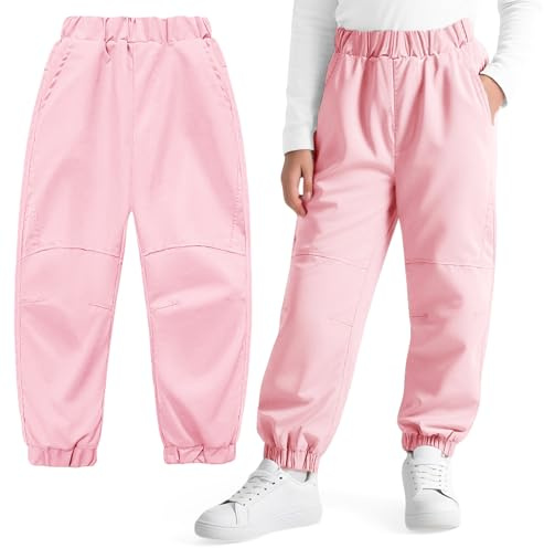 Hoseay Wanderhose Mädchen Regenhose Wasserdicht Winddicht Trekkinghose Atmungsaktiv Mesh Futter Jogginghose Elastischer Bund Mit Taschen Outdoor Hose für Kinder Gr.128-134, Rosa