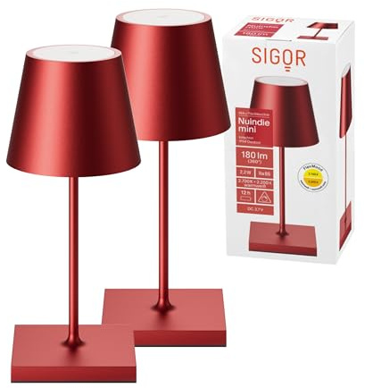 SIGOR Nuindie 2.0 mini Akku-Tischlampe, 2er-Set, kirschrot | Dimmbar • Indoor & Outdoor • IP54 • 25 cm • USB-C • 12 h Leuchtdauer