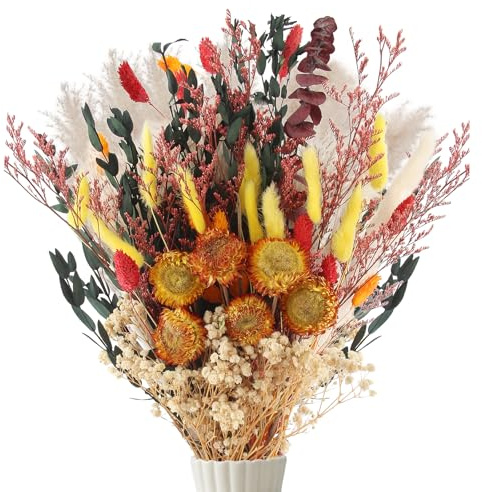 Xbessc 75 Pièce Bouquet Fleurs Séchées Colorées, Fleurs Sechees Naturelles, Herbe de La Pampa, Pampas Sechees Decoration, Boho Decoration Automne pour Maison, Mariage, Chambre,Vacances, Fête