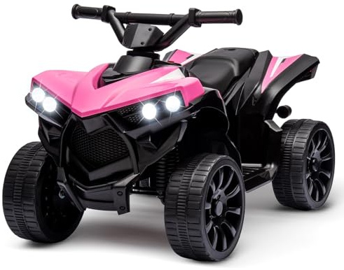 Baloveby Quad Eléctrico para Niños 6V, Quad para Niños De 3-5 Años, con 2 Motores, Velocidad Ajustable 3-6Km/h, Faros, Bocina, Música, USB