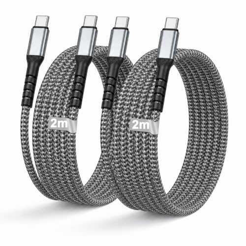Cable USB C Carga Rapida 2M 2Pack, 60W PD 3.0 Cable USB C a USBC Carga Rápida Nylon Cable iPhone Cabo Tipo C a Tipo C para iPhone 17 16 15 Pro Max,iPad,Macbook Pro,Samsung Galaxy S25 S24 S23 S22,Pixel