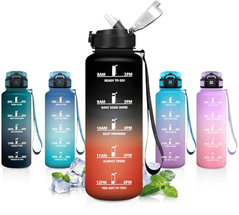 Borraccia Motivazionale 1,5L, Borraccia Sportiva con Cannuccia, Antigoccia, a Prova di Perdite, Bottiglia Acqua con Indicatore del Tempo, Borracce Sportiva per Campeggio, Viaggio, Ufficio, Gym