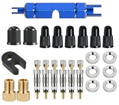 24 Stück Fahrradventil Französisch,Französisches Ventil Adapter,Fahrrad Ventile,Presta Ventil Adapter Set,Fahrräder Austausch Ersatzventil mit VentilschlüSsel Ventiladapter,für MTB Bike Reparatursatz