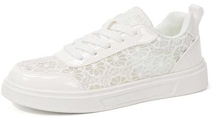 Generiska sommarskor för kvinnor – vit spets, Dirndl-skor, traditionella sneakers, eleganta tygskor, platta broderade fritidsskor, platta nätskor, promenadskor, andas, sommar, sneakers