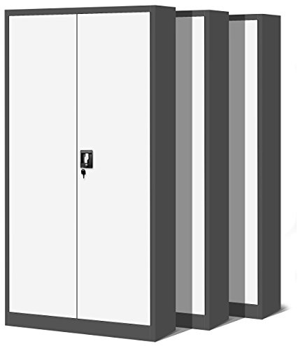 Jan Nowak by Domator24 3-Pack Document Cabinet XL C001H Office Metal 4 Compartments Sheet Steel Powder-Coated Wing Doors Lockable 195 cm x 90 cm x 40 cm (Anthracite/White)