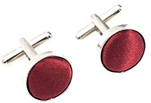 Plain Satin Solid Colour Classic Silver Metal Cufflinks (Maroon)
