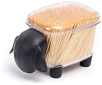 Viewnub Distributeur de cotons-tiges en forme de mouton avec couvercle, noir, Plastique, Noir , 12 x 8.5 x 8 cm