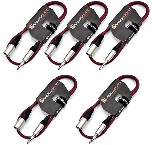 Male XLR to 6.35mm Stereo TRS Jack Lead Audio Cable 5 Pack (Purple, 1m) | 5 x Noiseless OFC Balanced Signal, Audio, Speaker, Patch Cable / 8 Colours