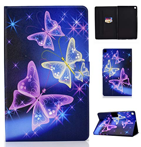 AsWant Galaxy Tab A 10.1 Zoll 2019 Hülle PU Leder Flip Case Cover Magnetisch Ständer Tasche Tablet Schutzhülle mit Kartenfach für Samsung Galaxy Tab A 10.1 SM-T510 / SM-T515 Flash Schmetterling