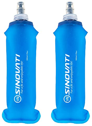 SINOVATI® TPU Faltbare Trinkflaschen, Soft Flask, Wasserflasche BPA-Frei Sportflasche für Trinkrucksack, Fahrrad, Wandern,Joggen,Camping und Klettern (Blau, 500ml x 2)