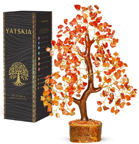 Yatskia Carnelian Crystal - Gem Money Tree, Spiritual Home Decor, Wealth Stones and Crystals, Crystal Tree for Positive Energy, Home Decor Gifts Feng Shui