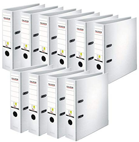 Original Falken 10er Pack PP-Color Kunststoff-Ordner. Made in Germany. 8 cm breit DIN A4 weiß Vegan Ringordner Aktenordner Briefordner Büroordner Plastikordner Schlitzordner