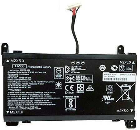 7xinbox 12 câbles FM08 Batterie d'ordinateur Portable Remplacement pour HP Omen 17-AN014NG HSTNN-LB8A 922752-421 922976-855 TPN-Q195 Series Laptop [83.22Wh 5700mAh 14.6V]