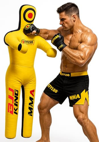 Ofylld brottningsdummy brottningsdummy Jiu Jitsu dummy för BJJ Judo karate träning vuxna och ungdomar övningsdummies (gul, 1,8 m/72 tum)