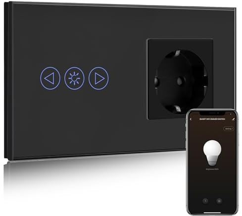 BSEED Normal uttag med Smart Alexa dimmer strömbrytare, kompatibel med Alexa, Google Home, glas pekskärmsbrytare, ljusbrytare 1 fack 1 väg 16 A uttag svart (neutral ledning krävs)
