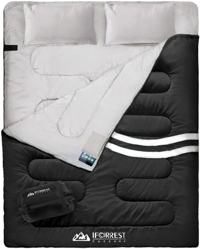 IFORREST Double Sleeping Bag for Adults - 2 Person Cold Weather(3-4 Seasons) Camping Bed, Extra-Wide & Warm - Queen Size XL (Oil Black)