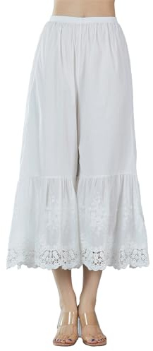 BEAUTELICATE Vintage Cotton Pettipants Culotte Slip Cropped Sleepwear Pants with Lace Edge