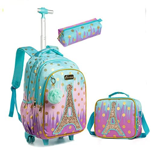 HTgroce Schulranzen mit Rollen für Mädchen, Kinderrucksack mit Rollen Trolley Schulrucksack für Mädchen,Schultrolley Rucksäcke Kinder Schulrucksack Schultasche mit Rollen