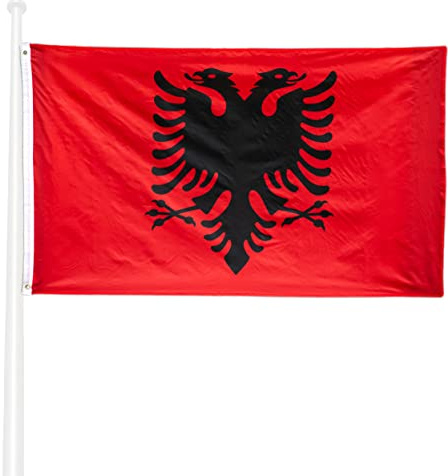 KliKIl Albanien flagge 90x150cm - albanisch Flagge Fahnen Fanartikel Wetterfeste albanisch Nationalflagge mit Messingösen leuchtenden Farben und UV-beständig für den Außenbereich Albania