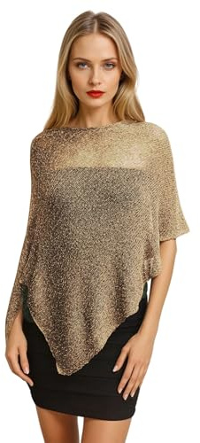 creazioni unique Poncho Coprispalle da Donna Elegante da Cerimonia o Sera - Poncho Donna in Rete di Viscosa Termica con Essenza di Fiore di Ciliegio (Sabbia Oro)