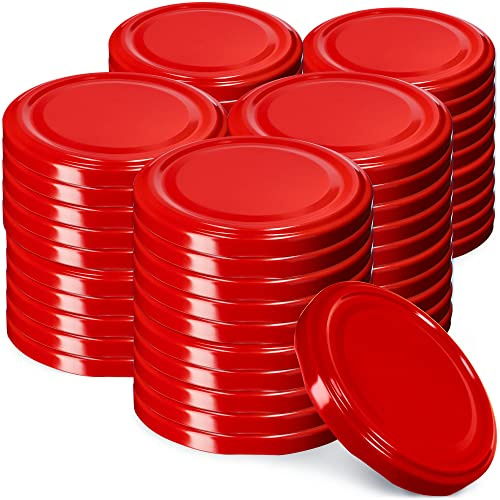 KADAX Jar Lids Ø 82 mm, Secure Metal Lids with Six Threads, Jar Seals Replacement, Twist Off Closure for Pickling and Preserving (Red, Set of 50)