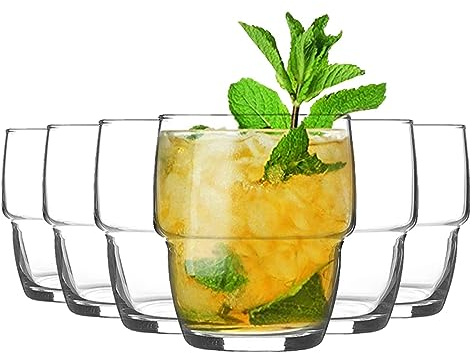 LAV Galata Stacking Whiskey Glasses Set - 285ml - Pack of 12 Modern Easy Store Glass Drinking Tumblers