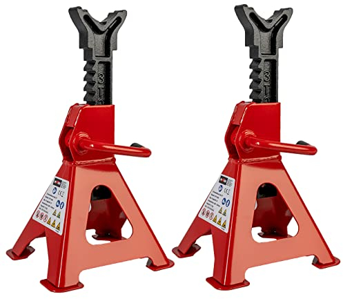 Grafner 2 Stück Unterstellböcke, 3 Tonnen Traglast, Hubhöhe 280 – 424 mm, höhenverstellbar, Ratschenmechanismus, Massive Ausführung Kfz PKW 2er Set Unterstellbock Paar Auto SUV 3000 kg 3t Wagenheber