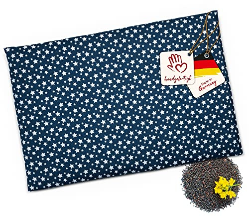 navango Körnerkissen Mikrowelle & Backofen, Marineblau Sternmuster | Rapsfüllung Handgefertigt in Deutschland, ca. 30 x 20 cm, OEKO-Tex Baumwolle