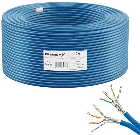 Premium X 50m CAT 8 Verlegekabel | 40Gbit 2000MHz | S/FTP PIMF AWG22 Reinkupfer | Eca LSZH FRNC Halogenfrei | Profi LAN Netzwerk Datenkabel Duplex