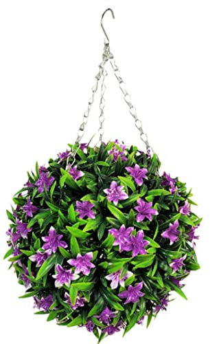 Best Artificial 28cm Lily Topiary Hanging Flower Ball **UV Fade Protected** (Purple)