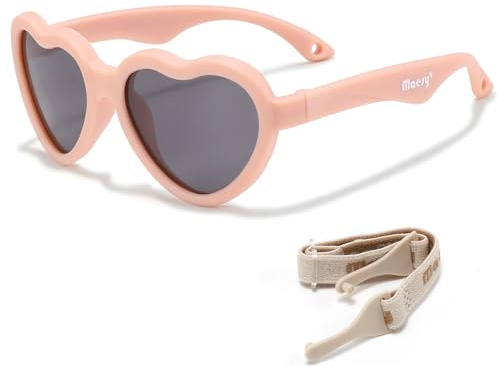 Maesy Occhiali da Sole Neonato e Bambino 0-2 Anni - Lenti Polarizzate UV400 Categoria Filtro 3 - Montatura Flessibile con Fascia Regolabile - Design a Cuore, Sicuri e Confortevoli - Maes, Rosa Chiaro