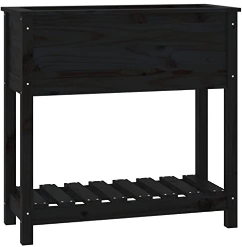 vidaXL Pflanzkübel mit Ablage, Pflanzkasten zum Selber Bauen, Hochbeet für Garten Balkon Terrasse, Frühbeet für Blumen Gemüse Kräuter, Schwarz Massivholz Kiefer