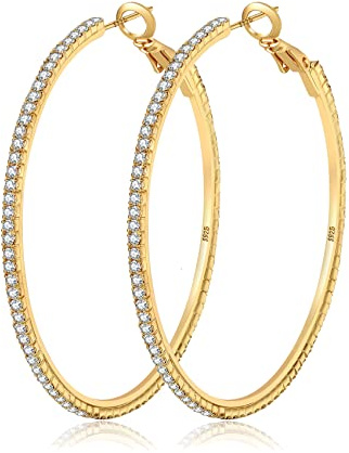 MOROTOLE 14K Gold Strass Ohrringe - Dünn und Groß - Hypoallergen - Frauen & Mädchen Schmuck - Geschenke - 20/30/40/50/60/70mm
