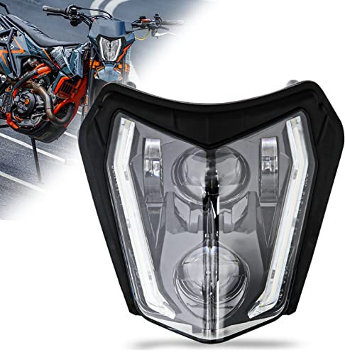 DREAMIZER Fari anteriori per moto, E24 6500K Faro a LED per moto Compatibile con enduro bici motocross motocross nudo bici exc xcf xcw 250 350 450 sxf 125 SMC SMR 690