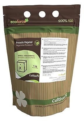 CULTIVERS Abono Potasio Vegetal 1 kg para plantas obtenido de Algas. Fertilizante Vegano para el Engorde de los Frutos. Mejora la calidad de los frutos en los cultivos