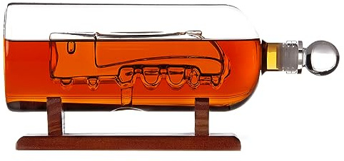 Whisky Decanter - Train Decanter - Gift for Him- Train Design Decanter on Wood Stand and Leak-Proof Stopper - 750 ml