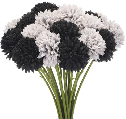 QUARKZMAN Artificiel Fleur Têtes, Soie Chrysanthème Boule Hortensia Gris Noir Faux Fleurs pour DIY Artisanat Mariage et Fête Décoration Paquet de 20