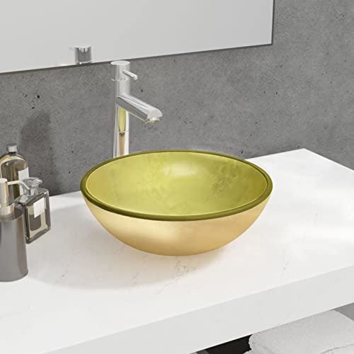 BaraSh Waschbecken Hartglas 35x12 cm Golden Aufsatzwaschbecken Mit Unterschrank Kleines Waschbecken GäSte Wc