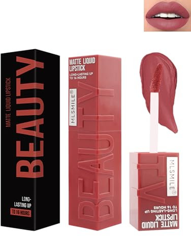 Matt Samt Lippenstift 24 Stunden Halt, Langanhaltender Wasserfester, Full Coverage Ink Lip Tint Gloss, Hochpigmentiert Flüssiger Lipstick, Non-Stick Cup Lipgloss Makeup für Frauen-03 Rose