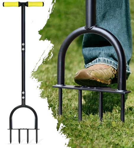 Colwelt Lawn Aerator Tool 38inch, Heavy Duty Grass Spike Aerator for Compacted Soil Aeration, Manual Lawn Air Aerators Tool with,Wide Foot Plate, Rugged Steel Spikes 3.5’’ in Length, 2/5’’ in Dia.