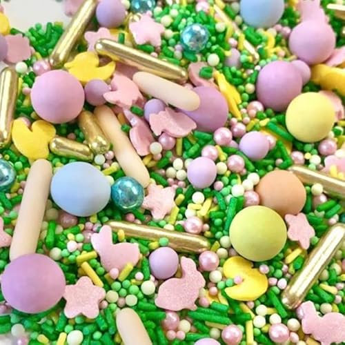 Easter sprinkles for cakes cupcake edible toppers sprinkle mix blend lilac pink yellow gold green pearls decoration baking biscuits cake topper balls chocolate balls BUNNY MEADOW