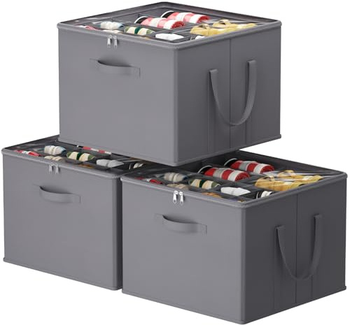 Lifewit Organizer Scarpe Armadio Pieghevole, Scatole per Scarpe Salvaspazio con Coperchio per 12-16 Paia, Shoes Organizer con Supporto Inferiore e Manici Rinforzati, Grigio, Set di 3 per 36-48 Paia
