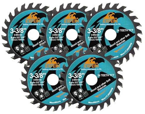 Disque à tronçonner pour bois EXFEIN 85mm 5pcs - Lame de scie circulaire compacte à dents en carbure 24T TCT, à usage général pour le cuttting dans le bois, le plastique et les matériaux composites