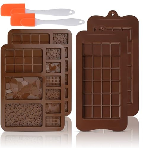 Lot de 4 moules à chocolat en silicone antiadhésifs sans BPA faciles à nettoyer avec 2 spatules en silicone pour la fabrication de chocolats