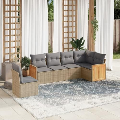Faroom Gartenlounge Balkon mit Stauraum Ecklounge Klein Garten Lounge Sofa Outdoor Sitzecke Balkon Loungemöbel Gartensofa Ecksofa Balkonmöbel Rattansofa Couch Beige und Grau 6-tlg-Type-69