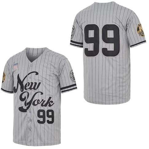 NY Jersey Herren New York 99 Baseball Trikots Shirts Hip Hop Button Down für Party Weihnachten Grau