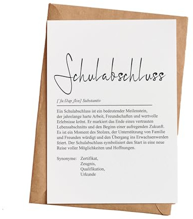 Grußkarte Karte Definition Schulabschluss, Glückwunschkarte Grußkarte mit Umschlag, Klappkarte (KT_041-2)
