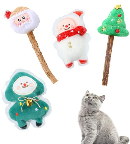 SilverChry Natale Giocattoli Catnip Naturali, Giocattolo Catnip, Accessori Gatto, Dental Toy Cats Lollipops, Bastoncino da Masticare per Gatti, Giochi Gatto Interattivi, Gioco Gatti, Peluche Gatti