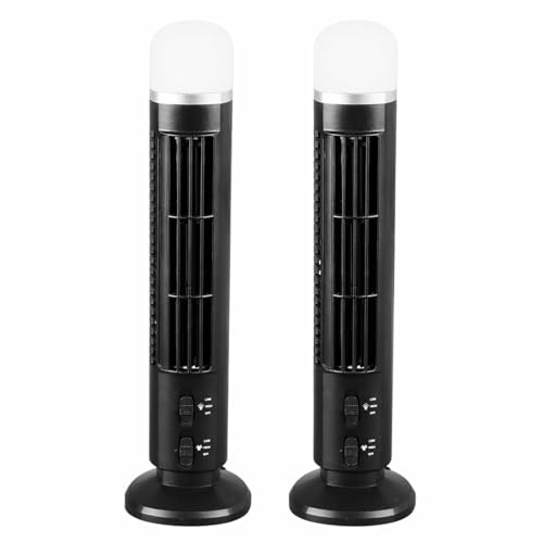 Ausla Ventilatore a Torre Senza Lama, Confezione da 2 Ventilatore a Torre Silenzioso Oscillante da Tavolo Che Soffia Aria Fredda con Luce LED per Casa, Ufficio, Scuola, 10,5x33 Cm